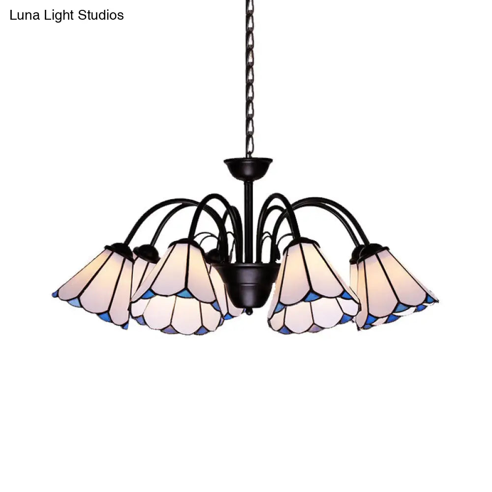 Lámpara de techo colgante cónica de cristal negro tallado estilo barroco - 6/8 luces para sala de estar