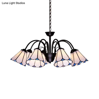 Lámpara de techo colgante cónica de cristal negro tallado estilo barroco - 6/8 luces para sala de estar