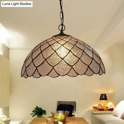 Baroque Black Domed Shade Ceiling Light with Silver Textured Glass Pendant