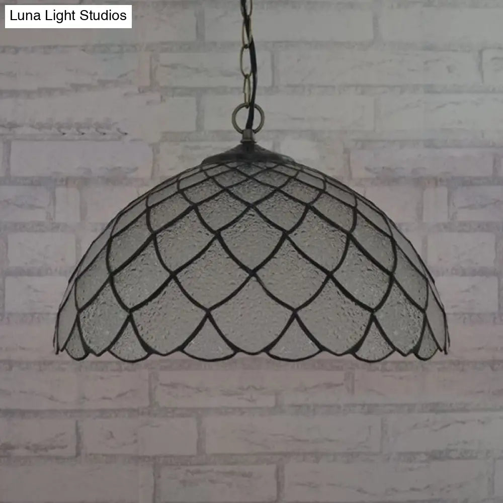 Baroque Black Domed Shade Ceiling Light with Silver Textured Glass Pendant