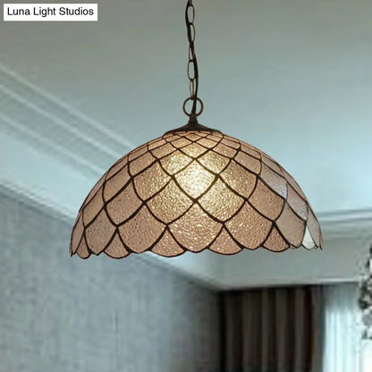 Baroque Black Domed Shade Ceiling Light with Silver Textured Glass Pendant