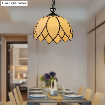 Baroque Black Pendant Lighting with Blossom Beige Glass Shade - Stylish Kitchen Ceiling Fixture