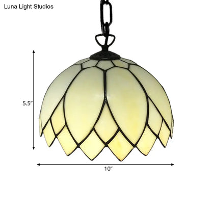 Baroque Black Pendant Lighting with Blossom Beige Glass Shade - Stylish Kitchen Ceiling Fixture