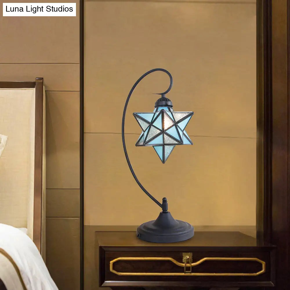 Lámpara de noche barroca con pentagrama negro - 1 cabezal, luz de mesa de noche de cristal para mesilla de noche en rosa/amarillo/azul