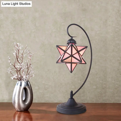 Lámpara de noche barroca con pentagrama negro - 1 cabezal, luz de mesa de noche de cristal para mesilla de noche en rosa/amarillo/azul