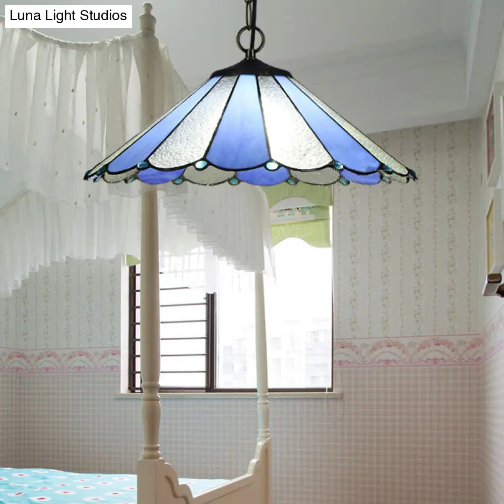 Baroque Blue Conical Suspension Lamp - Hand Cut Glass Ceiling Light for Bedroom