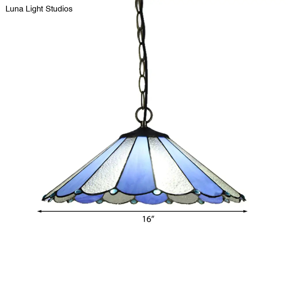 Baroque Blue Conical Suspension Lamp - Hand Cut Glass Ceiling Light for Bedroom