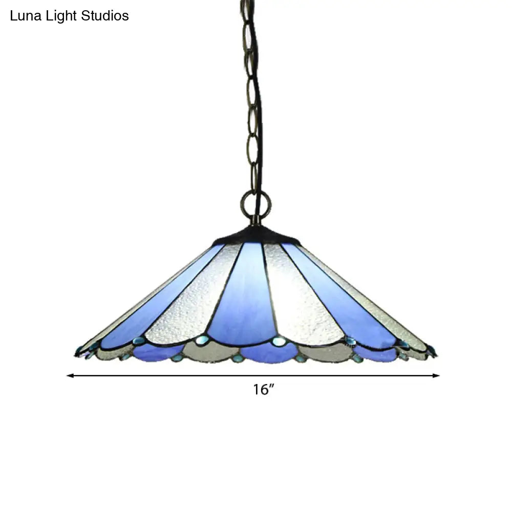 Baroque Blue Conical Suspension Lamp - Hand Cut Glass Ceiling Light for Bedroom