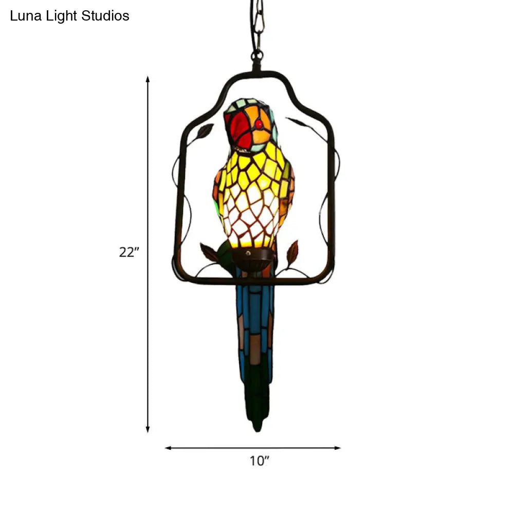 Baroque Blue Cut Glass Parrot Wall Sconce with Perch Swing and Feather Fixture