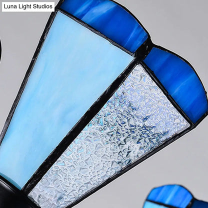 Lámpara colgante de techo cónica de cristal azul esmerilado estilo barroco - Negra con 3/6/8 luces, 45,7/70/82,6 cm de ancho
