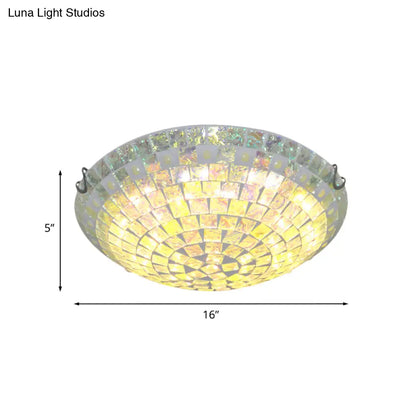 DecorBites™ Baroque Blue Glass Bowl Ceiling Light - 2/3 Lights Square-Cut Flush Mount Lamp for Bedroom - 12"/16" Wide