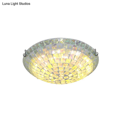 DecorBites™ Baroque Blue Glass Bowl Ceiling Light - 2/3 Lights Square-Cut Flush Mount Lamp for Bedroom - 12"/16" Wide