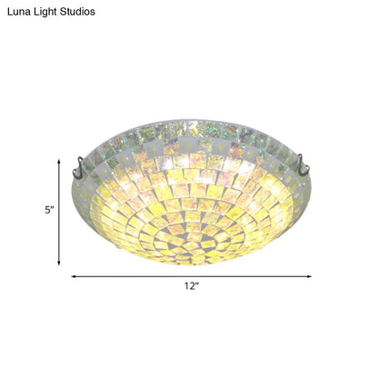 DecorBites™ DecorBites™ Baroque Blue Glass Bowl Ceiling Light - 2/3 Lights Square-Cut Flush Mount Lamp for Bedroom - 12"/16" Wide