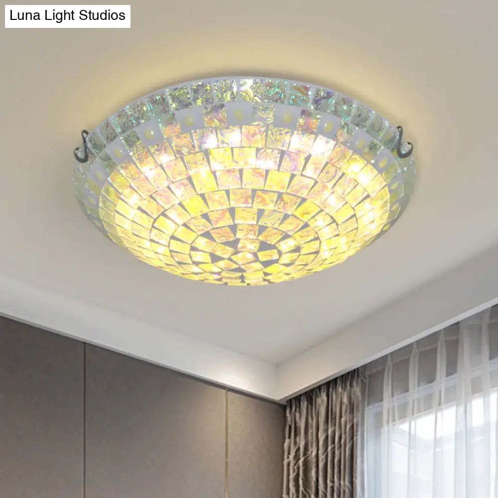 DecorBites™ DecorBites™ Baroque Blue Glass Bowl Ceiling Light - 2/3 Lights Square-Cut Flush Mount Lamp for Bedroom - 12"/16" Wide