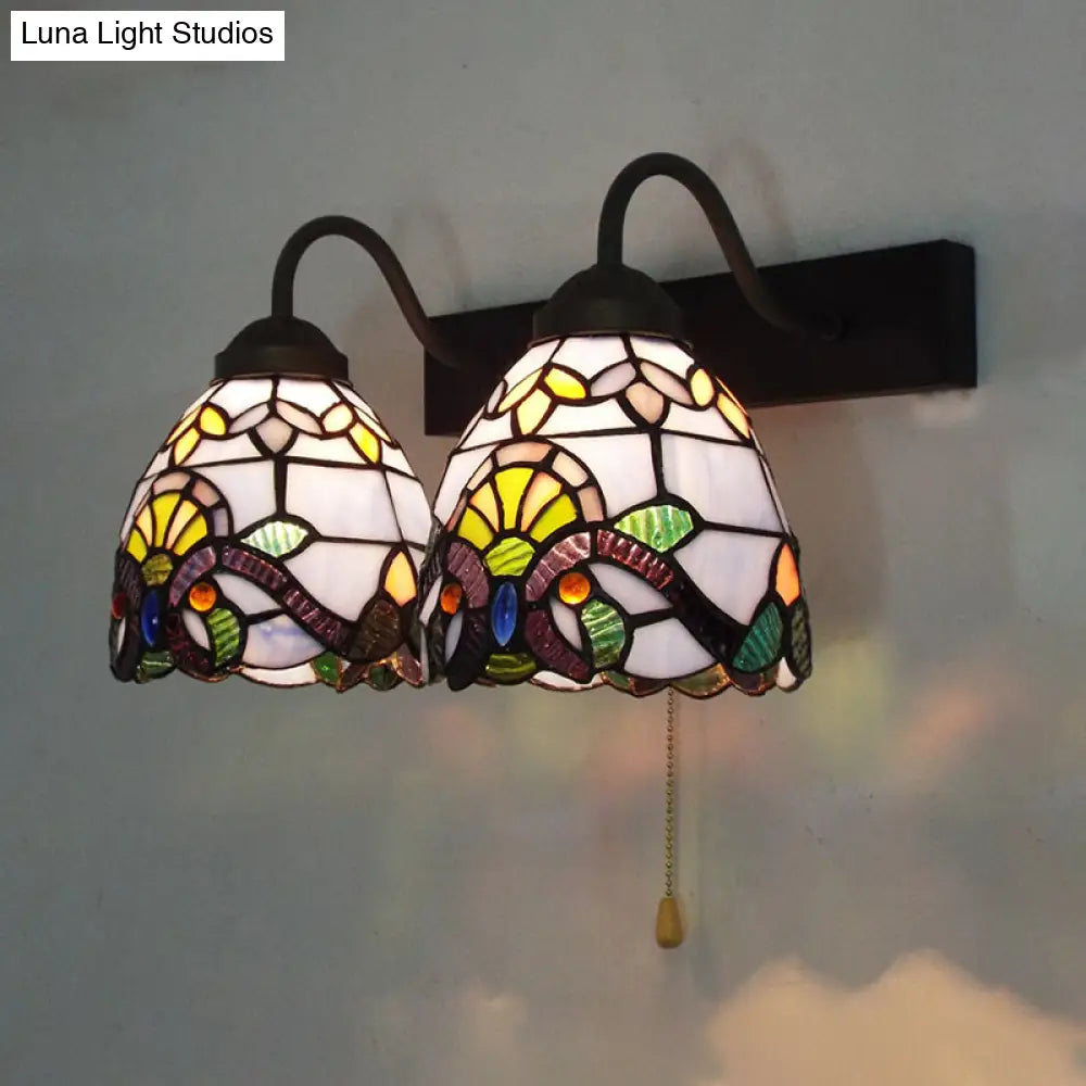 Aplique de pared barroco de cristal azul con interruptor de cadena - Lámpara de pared de 2 luces