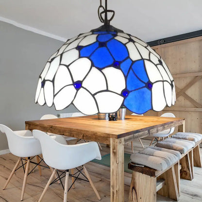 Baroque Blue-White Hand Cut Glass Pendant Lamp - Elegant Ceiling Hanging Light for Dining Room