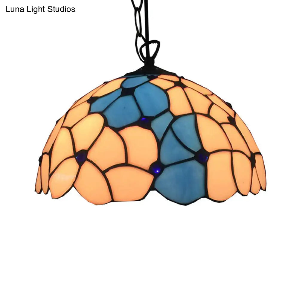 Baroque Blue-White Hand Cut Glass Pendant Lamp - Elegant Ceiling Hanging Light for Dining Room