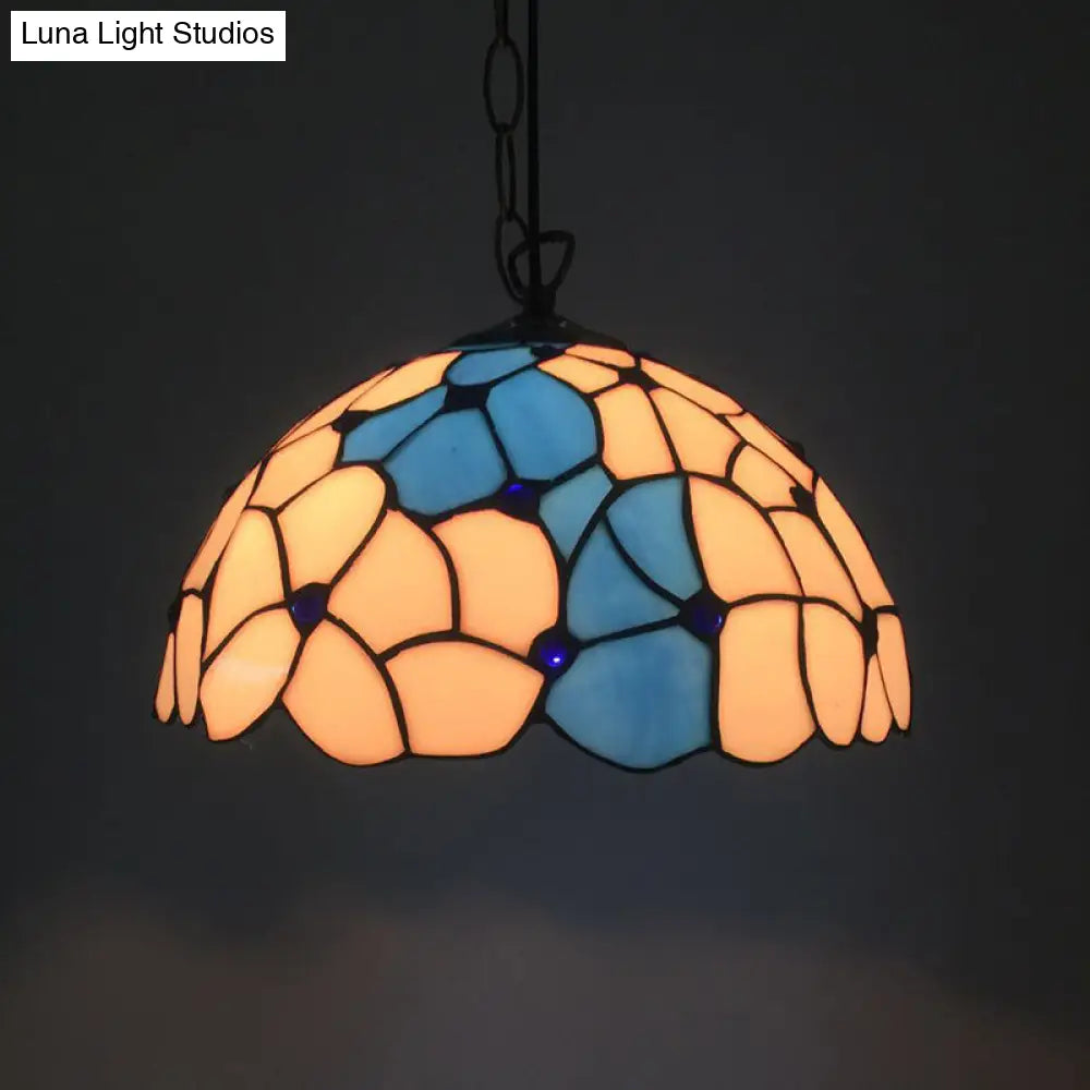 Baroque Blue-White Hand Cut Glass Pendant Lamp - Elegant Ceiling Hanging Light for Dining Room