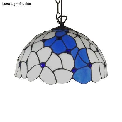 Baroque Blue-White Hand Cut Glass Pendant Lamp - Elegant Ceiling Hanging Light for Dining Room