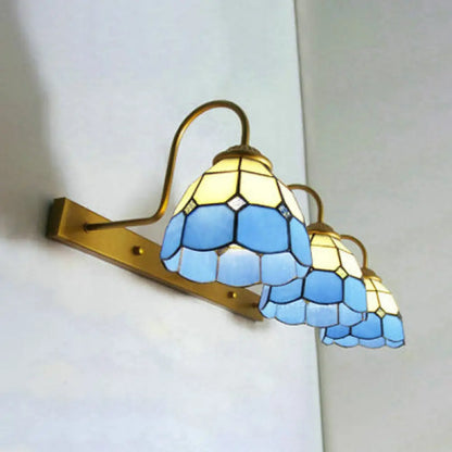 Aplique de pared barroco azul/amarillo de cristal - Lámpara de techo de tres luces dorada