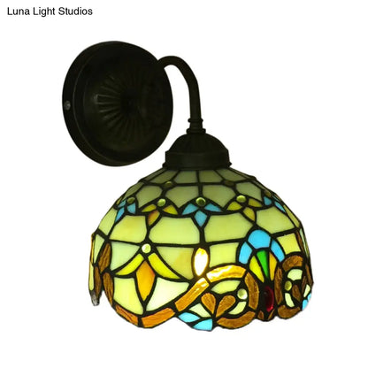 وحدة إضاءة جدارية على شكل وعاء باروكي - مصباح حائط زجاجي أصفر/أزرق بنقشة زهور