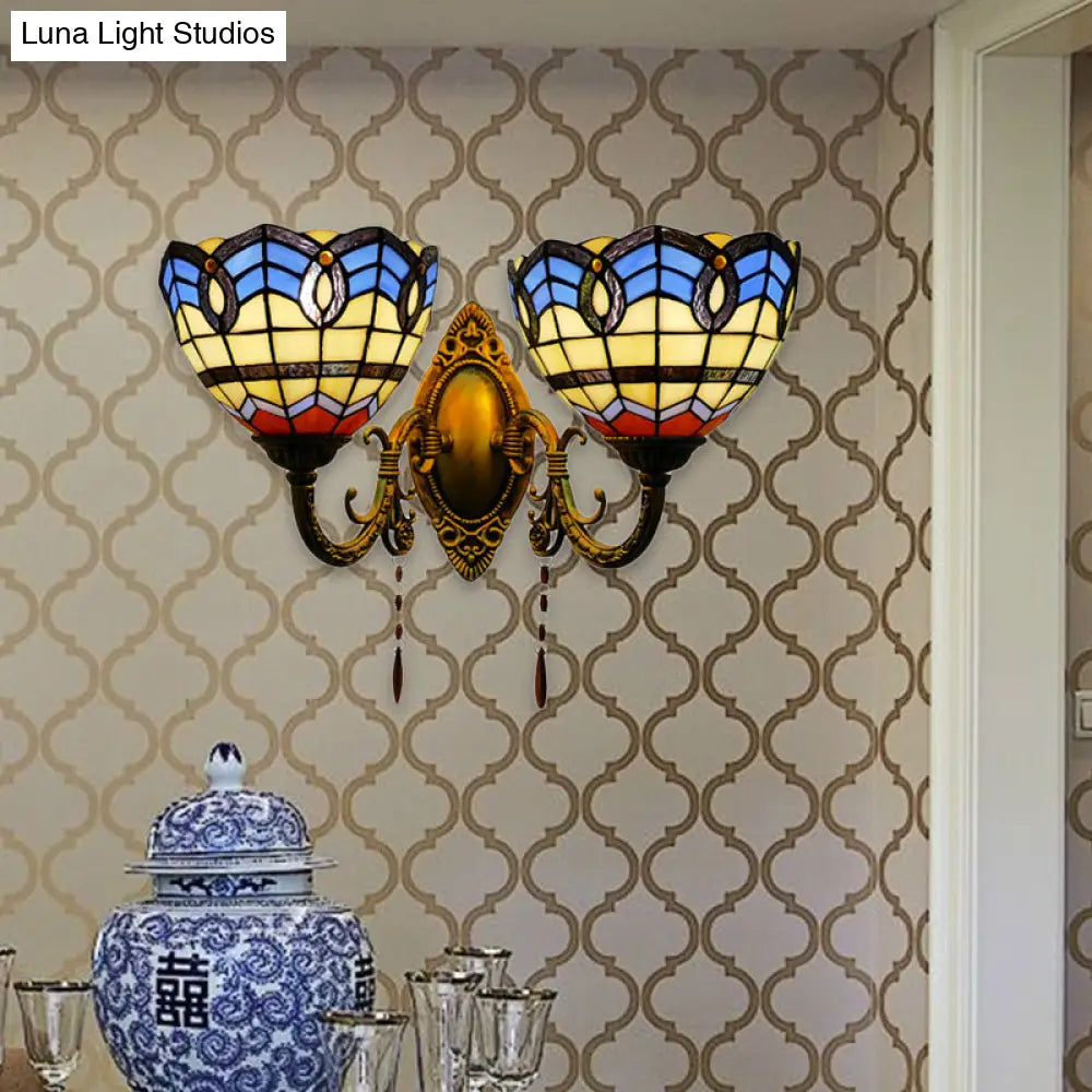 Aplique de pared estilo barroco: vitral, 2 luces, para sala de estar