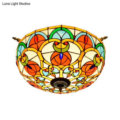 Baroque Brass Jewel Ceiling Lamp - 5 Multicolored Stained Glass Bulbs (21.5"/25.5") - Semi Flush Mount Lighting