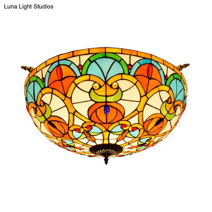 Baroque Brass Jewel Ceiling Lamp - 5 Multicolored Stained Glass Bulbs (21.5"/25.5") - Semi Flush Mount Lighting