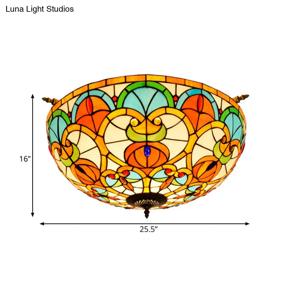 Baroque Brass Jewel Ceiling Lamp - 5 Multicolored Stained Glass Bulbs (21.5"/25.5") - Semi Flush Mount Lighting