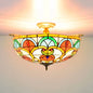 Baroque Brass Jewel Ceiling Lamp - 5 Multicolored Stained Glass Bulbs (21.5"/25.5") - Semi Flush Mount Lighting