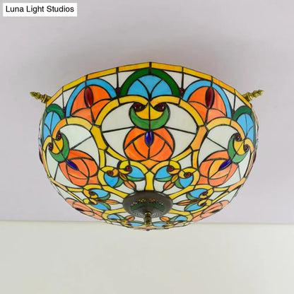 Baroque Brass Jewel Ceiling Lamp - 5 Multicolored Stained Glass Bulbs (21.5"/25.5") - Semi Flush Mount Lighting