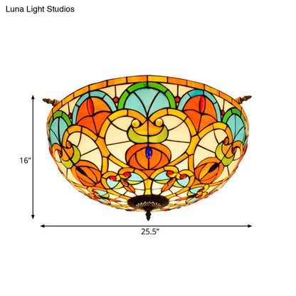 Baroque Brass Jewel Ceiling Lamp - 5 Multicolored Stained Glass Bulbs (21.5"/25.5") - Semi Flush Mount Lighting