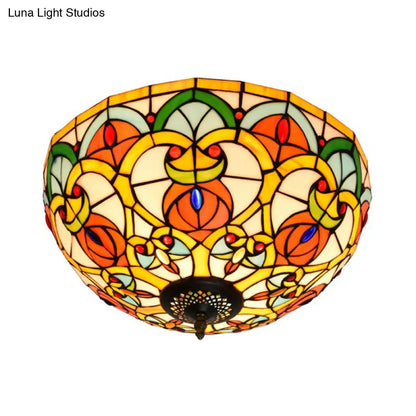 DecorBites™ DecorBites™ Baroque Bronze Stained Glass Dome Ceiling Lamp – 3-Light Flush Mount for Kitchen
