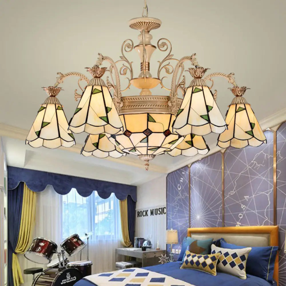 Lámpara de araña cónica barroca - 9/11 luces - Cristal tallado con acabado blanco y dorado