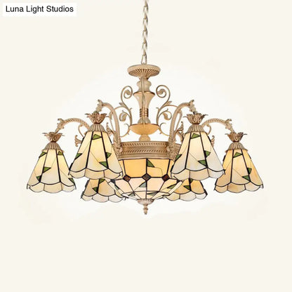 Lámpara de araña cónica barroca - 9/11 luces - Cristal tallado con acabado blanco y dorado