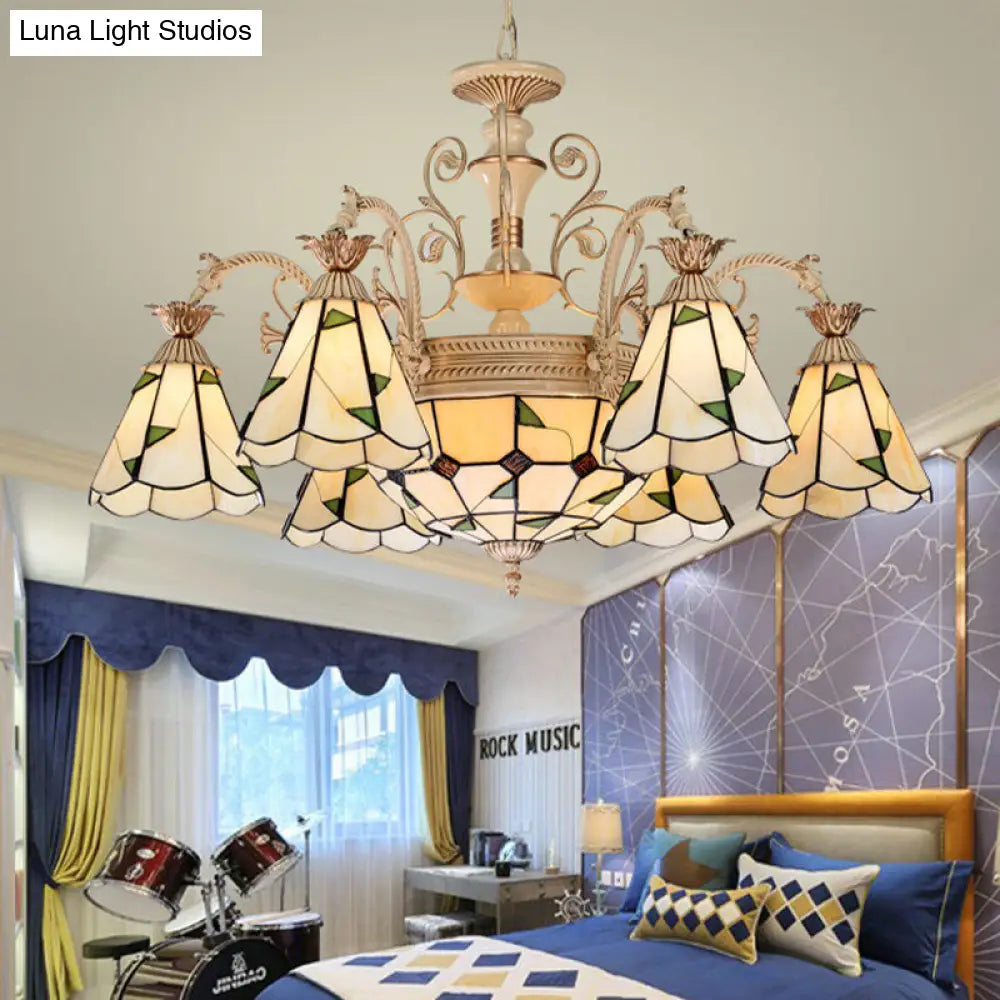 Lámpara de araña cónica barroca - 9/11 luces - Cristal tallado con acabado blanco y dorado