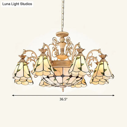 Lámpara de araña cónica barroca - 9/11 luces - Cristal tallado con acabado blanco y dorado