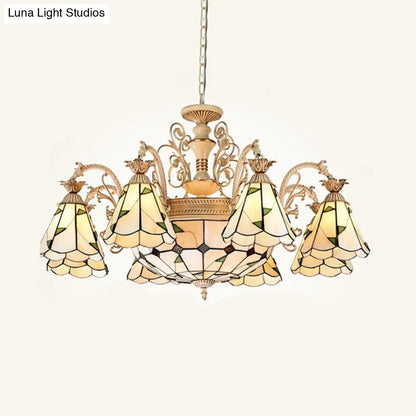 Lámpara de araña cónica barroca - 9/11 luces - Cristal tallado con acabado blanco y dorado