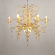 Gold-toned metal baroque designer led chandelier with intricate geometric floral wirework for dining room decorbites baroque designer