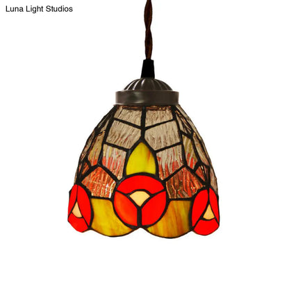 Baroque Dragonfly/Flower Stained Glass Pendant Light for Kitchen