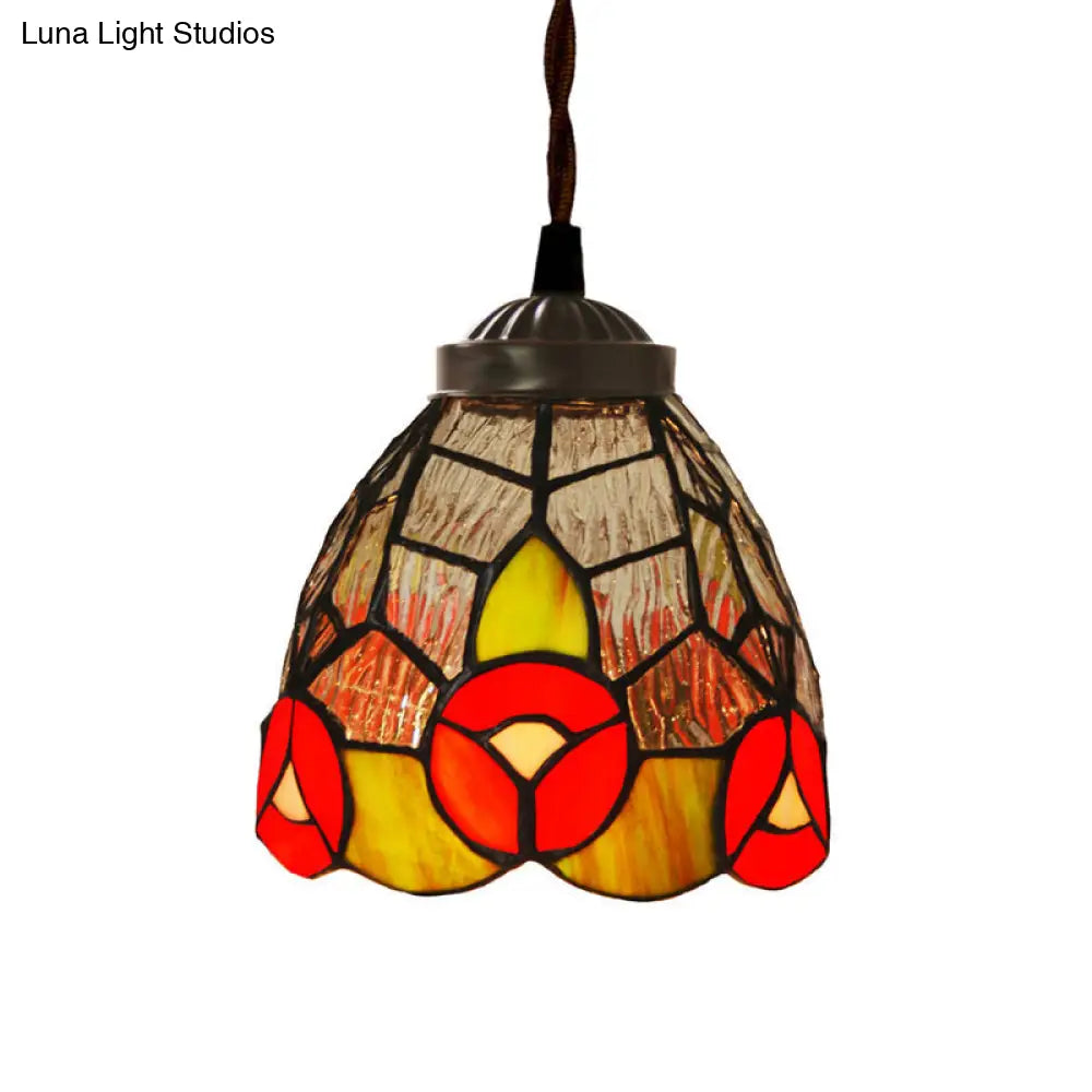 Baroque Dragonfly/Flower Stained Glass Pendant Light for Kitchen