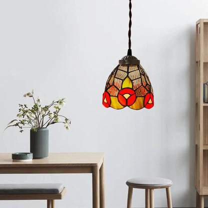 Baroque Dragonfly/Flower Stained Glass Pendant Light for Kitchen