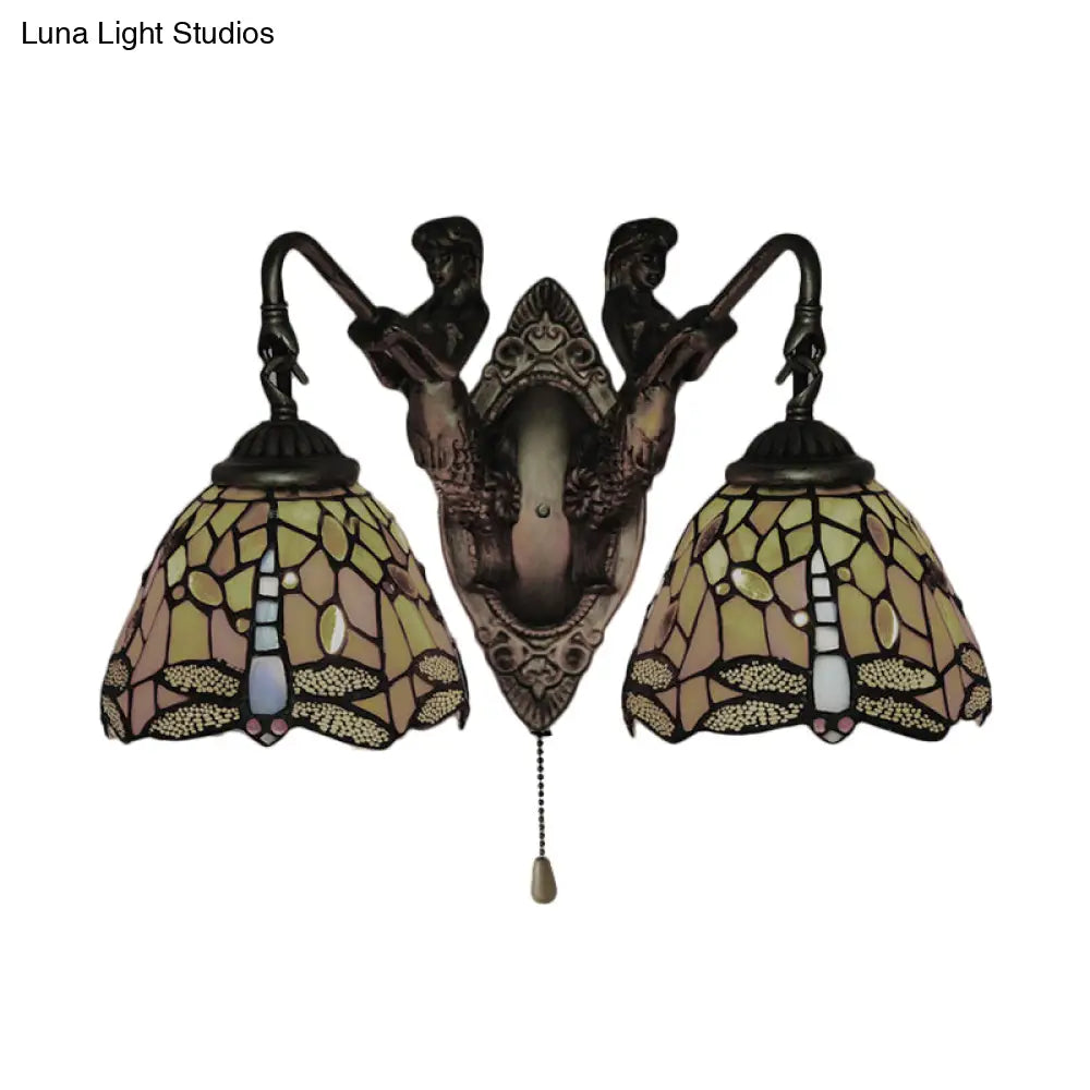 مصباح حائط على شكل يعسوب باروكي مع شمعدان زجاجي برتقالي اللون - مفتاح اختياري