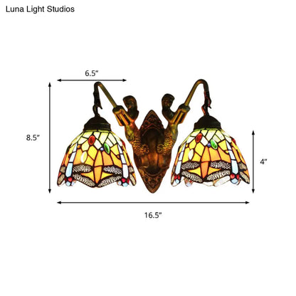 مصباح حائط على شكل يعسوب باروكي مع شمعدان زجاجي برتقالي اللون - مفتاح اختياري