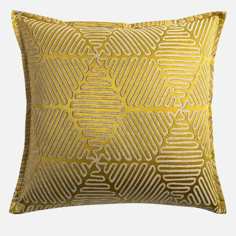 Yellow cushion cover with baroque floral geometry in metallic gold thread for decorbites cushion covers living room decor