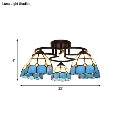 DecorBites™ DecorBites™ Baroque Glass Grid Pattern Semi Flush Light Fixture - 5 Lights - Blue/Light Blue - Black Ceiling Mount for Bedroom