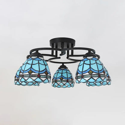 DecorBites™ DecorBites™ Baroque Glass Grid Pattern Semi Flush Light Fixture - 5 Lights - Blue/Light Blue - Black Ceiling Mount for Bedroom