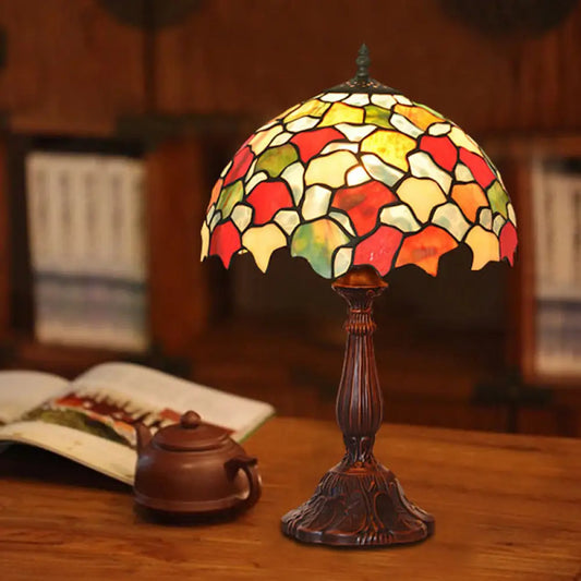 مصباح ليلي زجاجي باروكي بتصميم أوراق الشجر - مصنوع يدويًا، بلمسة نهائية بلون القهوة - إضاءة طاولة بمصباح واحد