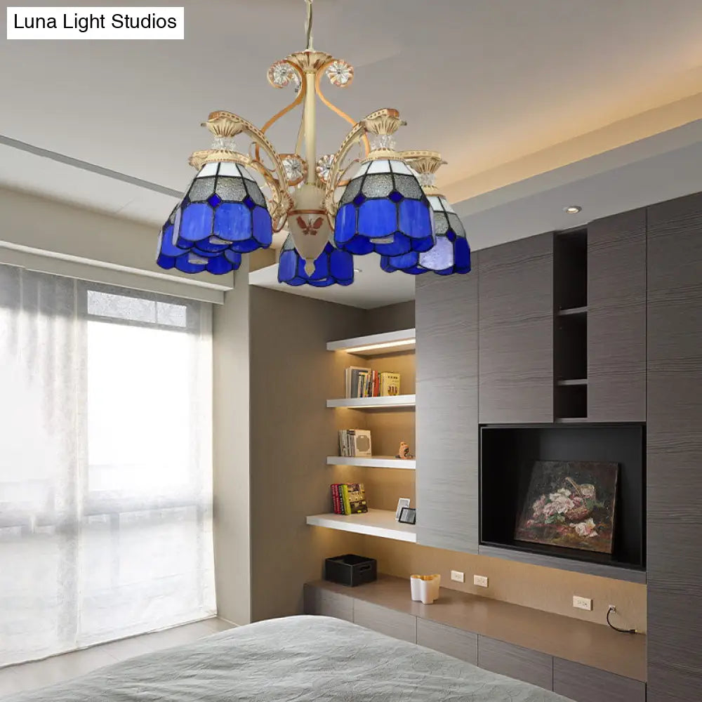 Lámpara de araña colgante de cristal tallado estilo barroco - 3/5 luces en naranja/azul - Brazo curvo - 19"/19.5"