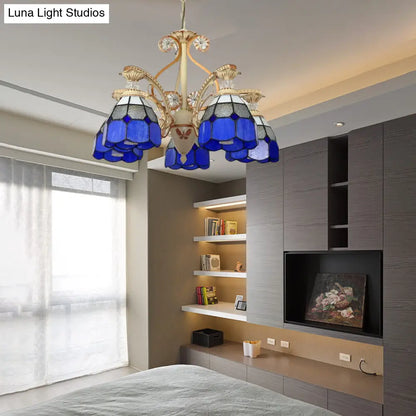 Lámpara de araña colgante de cristal tallado estilo barroco - 3/5 luces en naranja/azul - Brazo curvo - 19"/19.5"